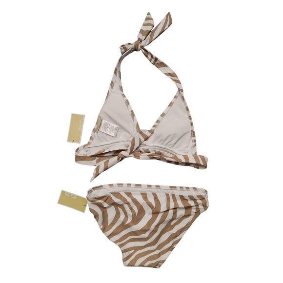 Michael Kors Swimsuit 2 Piece XS NWT Animal Print Tan White - Picture 2 of 5
